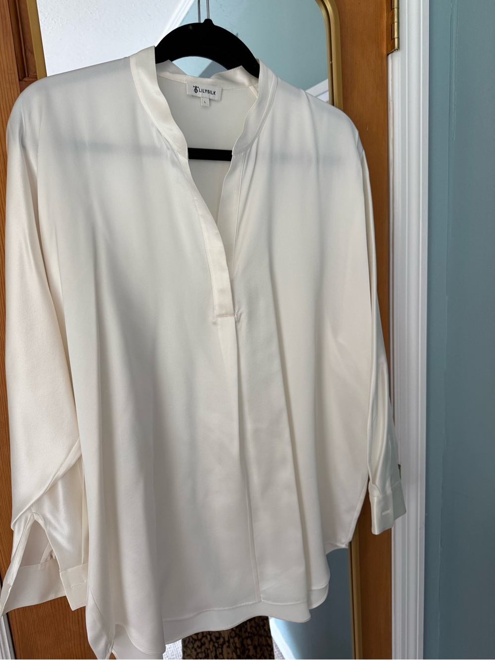 Lily Silk (quiet luxury) Cream V-Neck 100% Mulberry Silk Women's L Top